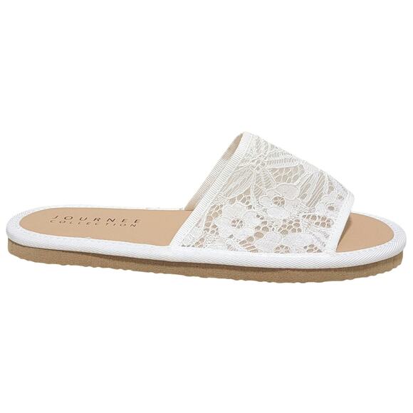 Journee Collection Women Eniola Flat Slide Sandals Size US 5.5M White Lace - Picture 3 of 5